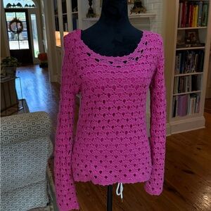 Vintage Lily Pulitzer Pink Crochet Knit Sweater